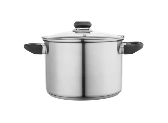 Garnek nierdzewny Emilio wysoki 5,6 l 22 cm z pokrywą szklaną srebrny
