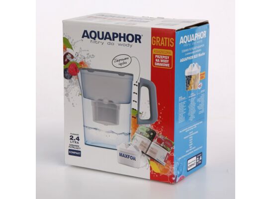 Dzbanek filtrujący Basic Aquaphor Kompakt 2,4 l z wkładem B100-25 Maxfor ze zdejmowaną rączką szary