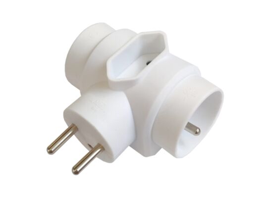 Rozgałęźnik 2 gniazdowy okrągłe z uziemieniem + 1 gniazdo płaskie