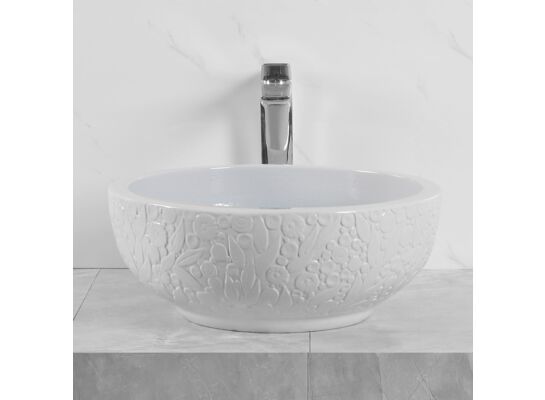 Umywalka nablatowa KR-140 43 cm biało-niebieska Kerra