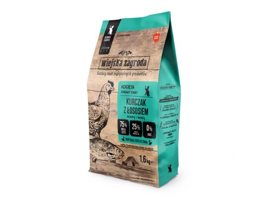 Karma sucha dla kociąt kurczak z łososiem 1,6 kg Wiejska Zagroda