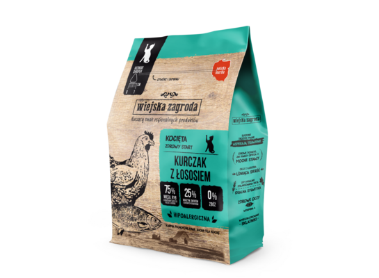 Karma sucha dla kociąt kurczak z łososiem 400 g Wiejska Zagroda