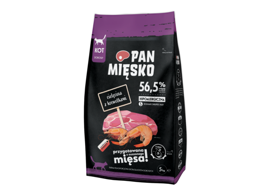Karma sucha dla kota cielęcina z krewetkami S 5 kg Pan Mięsko