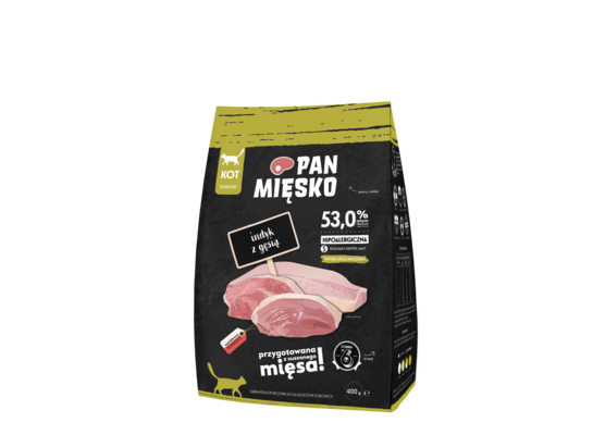 Karma sucha dla kota indyk z gęsia S 400 g Pan Mięsko