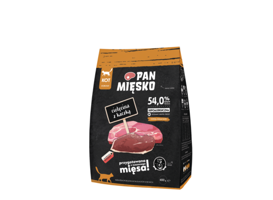 Karma sucha dla kota cielęcina z kaczką M 400 g Pan Mięsko