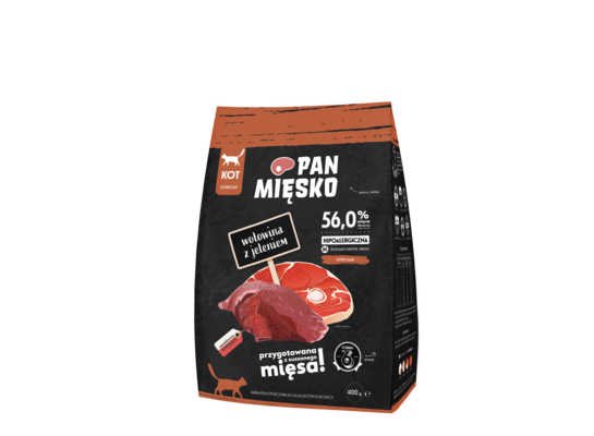 Karma sucha dla kota wołowina z jeleniem M 400 g Pan Mięsko