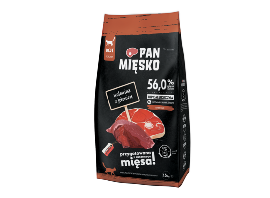 Karma sucha dla kota wołowina z jeleniem M 1,6 kg Pan Mięsko