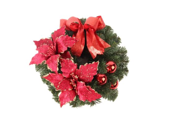 Wianek dekorowany na czerwono 45 cm