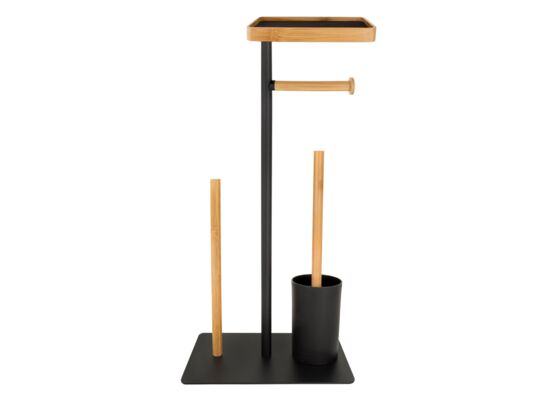 Stojak na papier toaletowy i szczotkę WC 1795 półka na telefon czarny drewno AWD INTERIOR