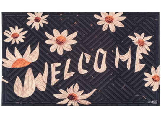 Wycieraczka materiałowa Welcome w kwiaty 45 x 75 cm czarny