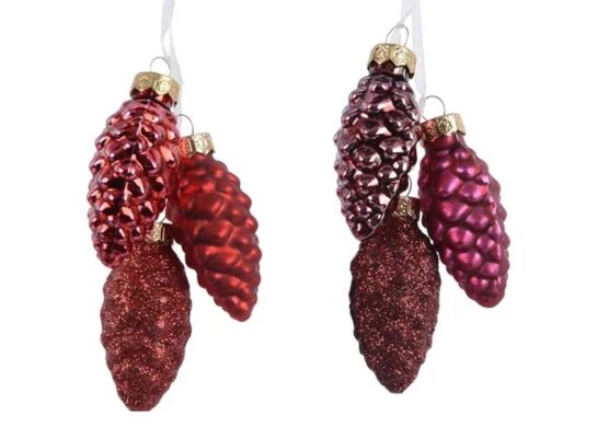 Wiązka szklanych szyszek 3 szt. czerwony/bordo