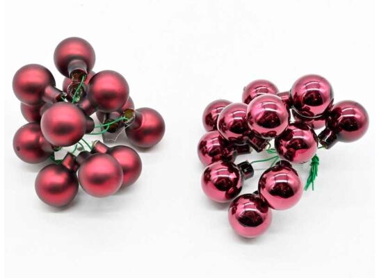 Bombki szklana na druciku 12 szt./wiązka burgund/burgund mat śr.2 cm