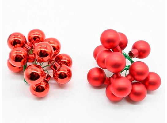 Bombki szklana na druciku 12 szt./wiązka czerwony/czerwony mat śr.2 cm