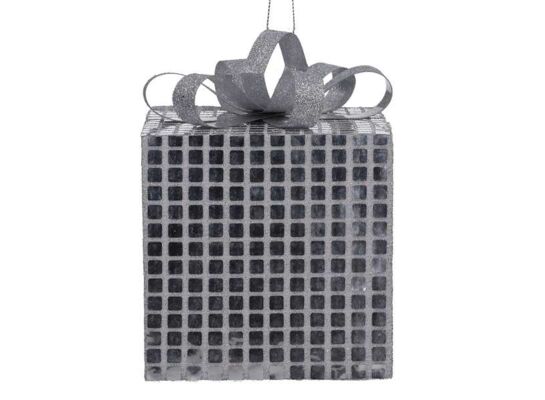 Zawieszka dekoracyjna prezent styropianowa 8 x 8 x 10 cm srebrna