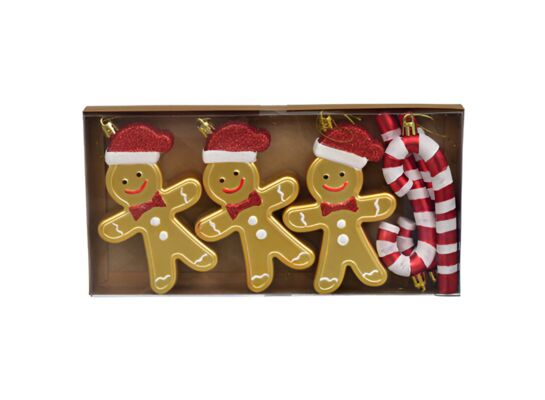 Bombki plastikowe ciastek, laski cukrowe 12 cm/6 szt. czerwony-brąz