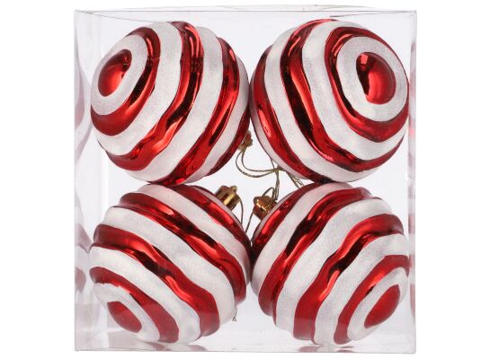 Bombki plastikowe CANDY 8 cm czerwono-biały 4 szt.
