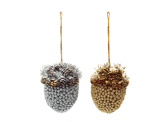 Szyszka brokatowa 11cm dekorowana ze styropianu, mix kolorów/SZYSZ11