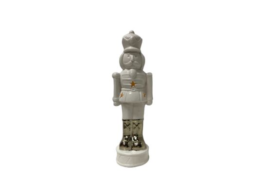 Figura ceramiczna żołnierz LED biało-złoty 6,3 x 7,5 x 23,7 cm