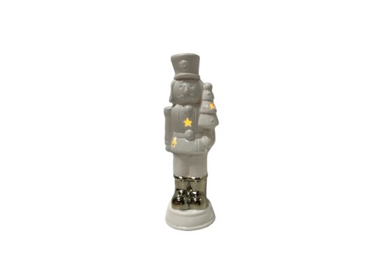 Figura ceramiczna żołnierz LED biało-złoty 6,6 x 6,2 x 21,3 cm