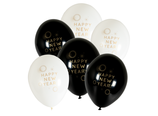 Balony ze złotym nadrukiem Happy New Year 6 szt.