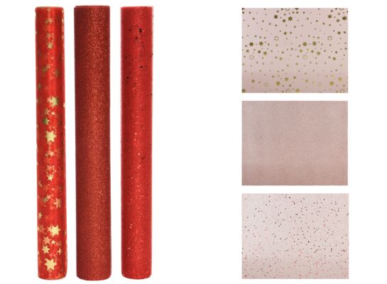 Materiał ozdobny poliestrowy mix 3 rodzajów 35 x 200 cm czerwony