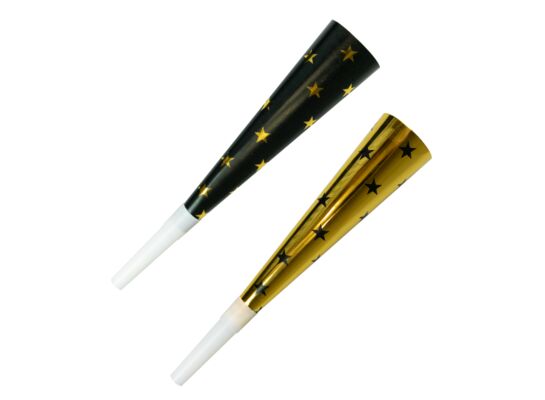 Trąbki Glam Party czarne, złote 4 szt.