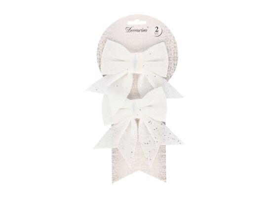 Ozdoba bożonarodzeniowa kokarda 2 sztuki biała 17 cm