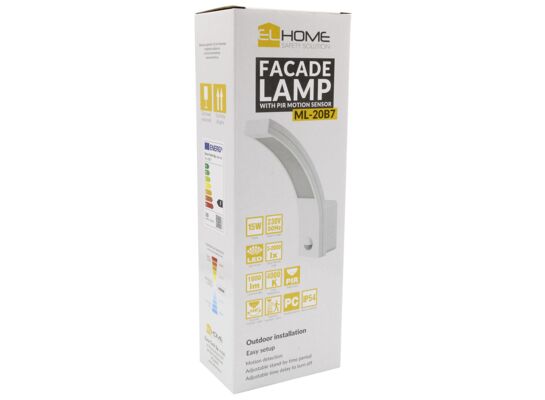Lampa elewacyjna LED z czujnikiem ruchu ''el home'' ML-20B7 biała zewnętrzna czujniki zmierzchowy i PIR 15 W IP54 140° 25 x 6,6 x 18,8 cm