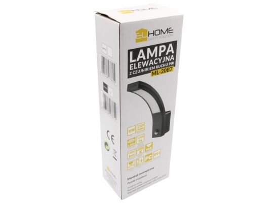 Lampa elewacyjna LED z czujnikiem ruchu ''el home'' ML-20B7 czarna zewnętrzna czujniki zmierzchowy i PIR 15 W IP54 140° 25 x 6,6 x 18,8 cm