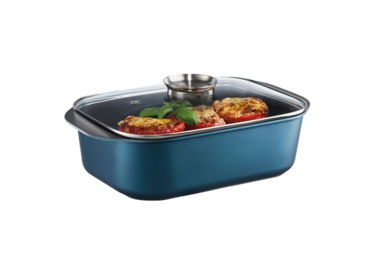 Brytfanna Azzurro z pokrywą z powłoką Qualum Basic i Aroma Knob System 40 x 26 cm 7,5 l ciemnoturkusowy AMBITION