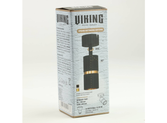 Lampa sufitowa pojedyncza GU10 D551 czarna złoty pierścień 35 W VIKING