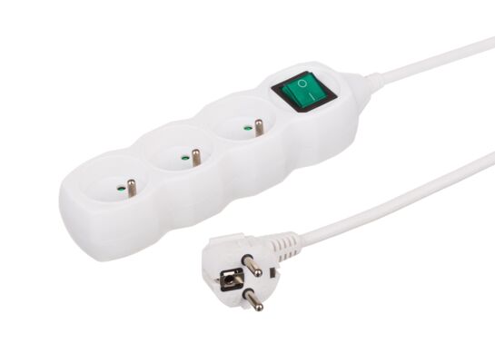Przedłużacz 3 gniazdowy z włącznikiem z uziemieniem biały 1 m