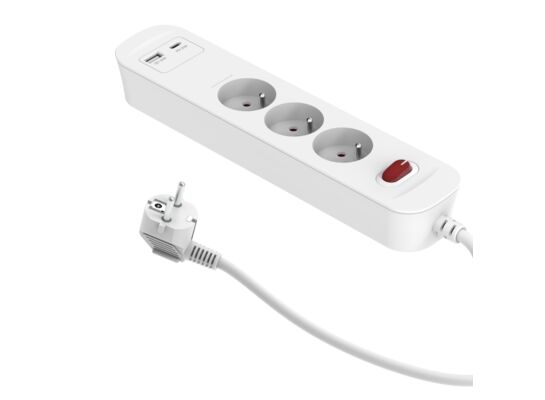 Przedłużacz szybkoładujący 3 gniazda z wyłącznikiem 2x usb A/C 1,4 m biały