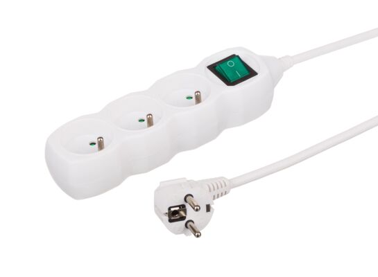 Przedłużacz 3 gniazdowy z uziemieniem biały z łącznikiem 3 m