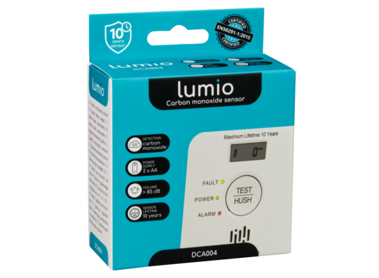 Czujnik czadu z wyświetlaczem bateryjny ścienny Lumio biały IP20