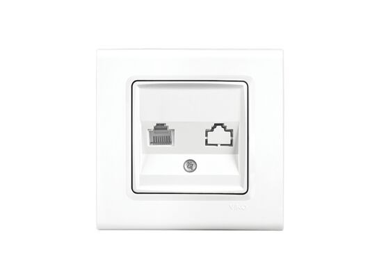Gniazdo komputerowe 1 x RJ45 kategoria 5e z ramką biały 8,5 x 8,5 x 4 cm