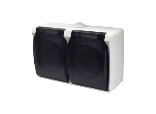 Gniazdo podwójne z uziemieniem AquaPlus IP54 z klapką dym białe