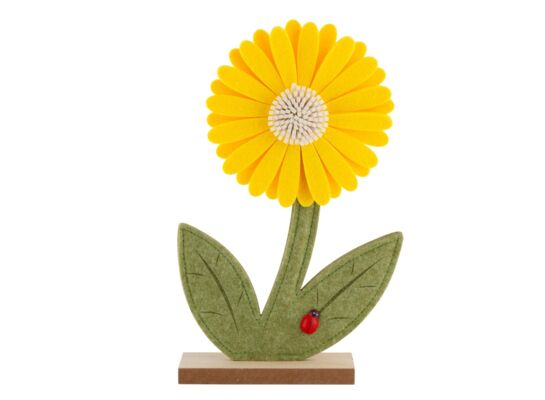 Figurka filcowa żółty kwiatek z biedronką 13 x 4 x 20,5 cm