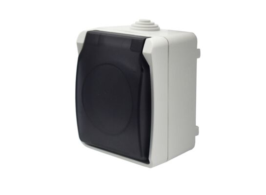 Gniazdo z uziemieniem AquaPlus IP54 z klapką dym białe