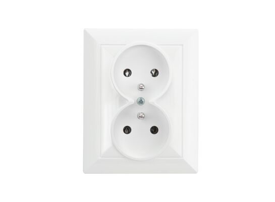 Gniazdo podwójne z uziemieniem perła PT-6PR białe podtynkowe 16 A 250 V