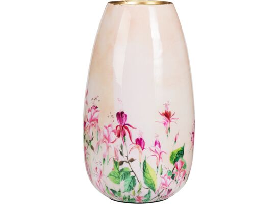 Wazon dekorowany metalowy 14,5 x 25 cm beż kwiaty