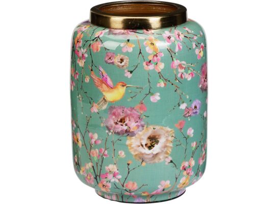 Wazon dekorowany metalowy 15 x 20,5 cm zielony