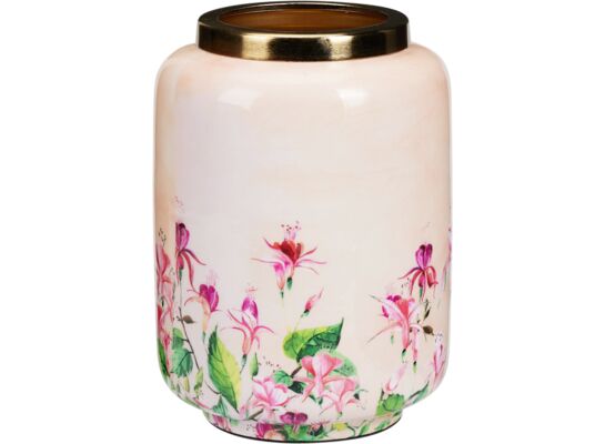 Wazon dekorowany metalowy 15 x 20,5 cm beż kwiaty