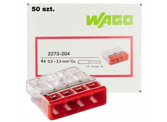 Złączka Wago max 2,5 mm2 4 krotna 5 sztuk czerwony