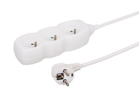Przedłużacz 3 gniazdowy z uziemieniem biały 1 m