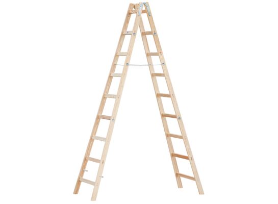 Drabina drewniana, rozstawna, 2 elementowa, 9 szczeblowa, ZARGES