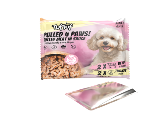 Karma mokra dla psa wołowina/indyk saszetki 4x100 g Tuf Tuf