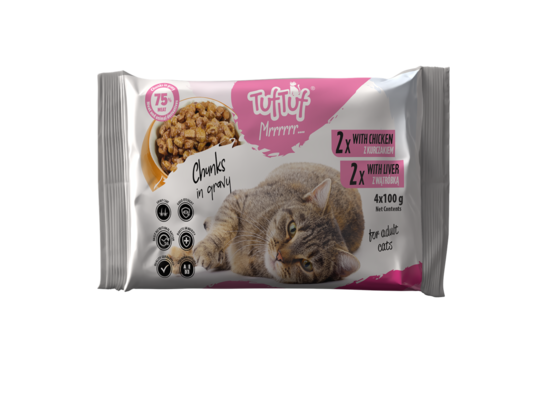 Karma mokra dla kota kurczak/wątróbka saszetki 4 x 100 g Tuf Tuf