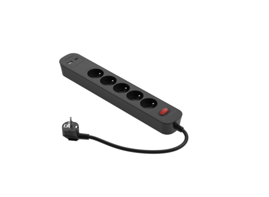 Przedłużacz szybkoładujący 5 gniazdowy z wyłącznikiem 2x usb A/C 1,4 m grafitowy