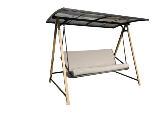 Huśtawka na stelażu z dachem poliwęglanowym beżowa